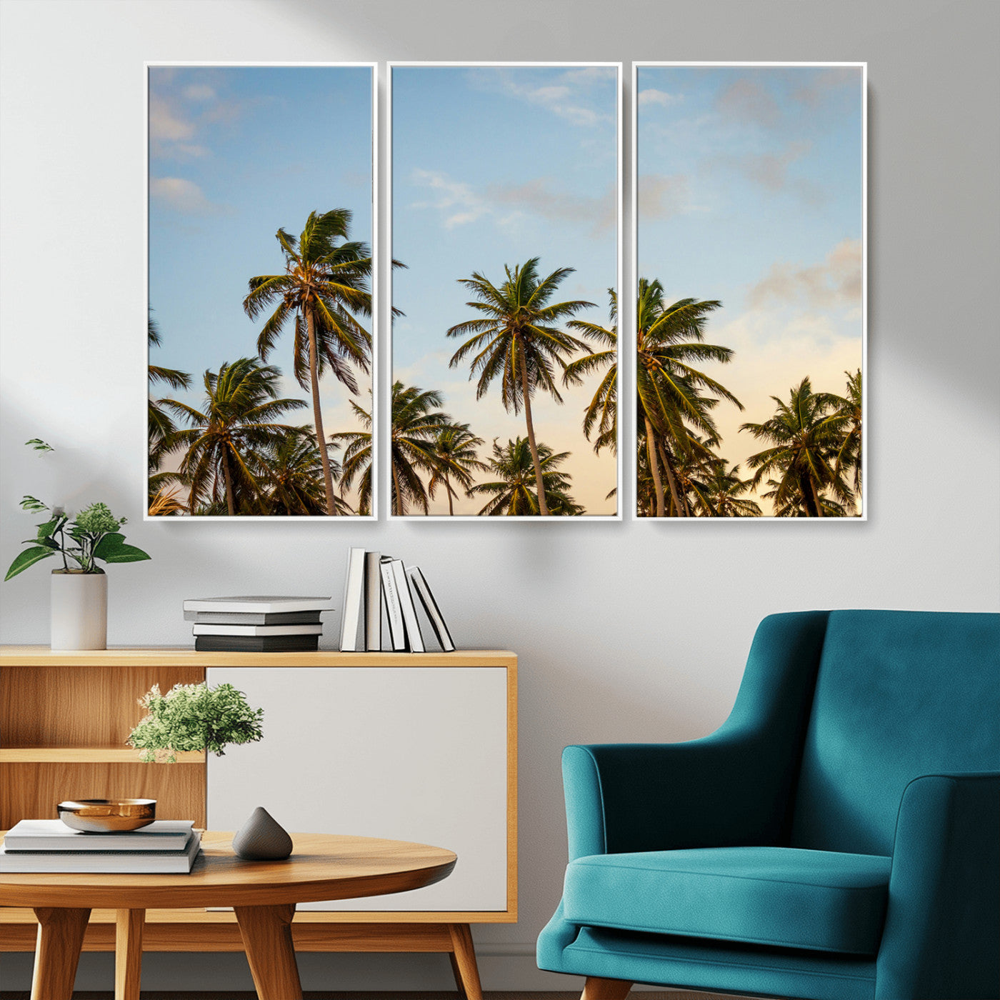 99033771-MGV-CV-36X24-Palm Trees Wall Art Canvas Print, Framed Tropical Vibes Art Picture Print, Coastal Sunset Perfect Coastal Boho Decor Artwork