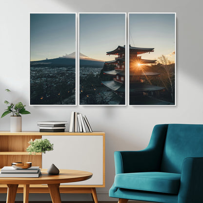 87729656-MGV-CV-36X24-Mount Fuji Wall Art Canvas Print, Framed Japan Travel Art Picture Print, Chureito Pagoda Perfect Zen Minimalism Decor Artwork