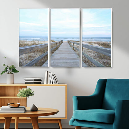 31602988-MGV-CV-36X24-Beach Boardwalk Wall Art Canvas Print, Framed Coastal Serenity Art Picture Print, Ocean View Perfect Coastal Minimalist Decor