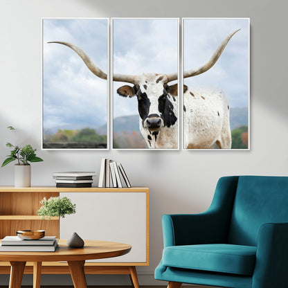 63592811-MGV-CV-36X24-Texas Longhorn Wall Art Canvas Print, Framed Western Rustic Art Picture Print, Farmhouse Decor Perfect Rustic Farmhouse Decor