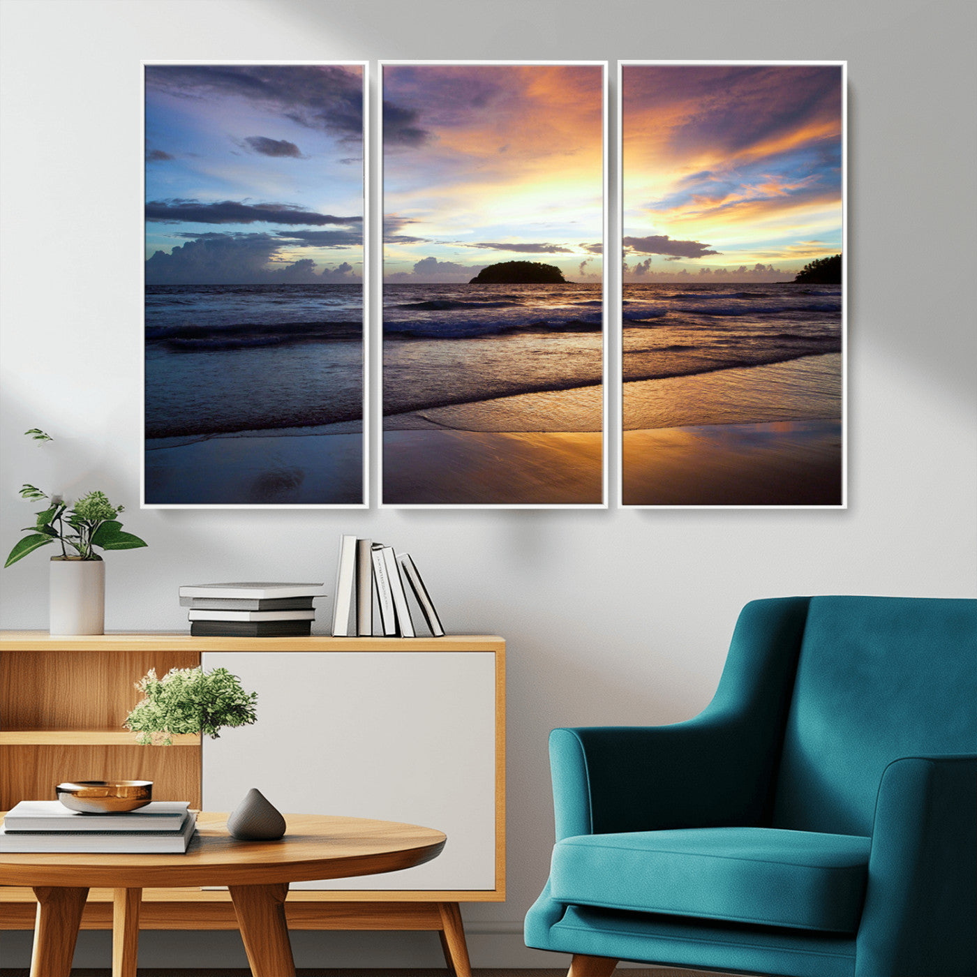36714356-MGV-CV-36X24-Beach Sunset Wall Art Canvas Print, Framed Ocean Waves Art Picture Print, Tropical Seascape Perfect Coastal Serenity Decor Artwork
