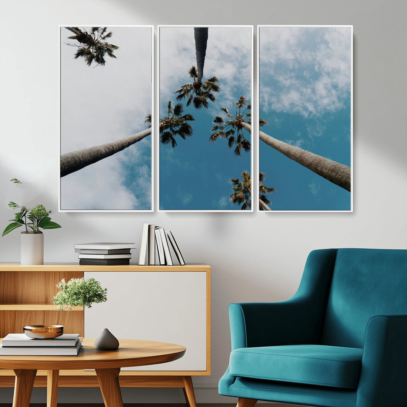 45236398-MGV-CV-36X24-Tropical Palm Trees Wall Art Canvas Print, Framed California Sky Art Picture Print, Minimalist Nature Perfect Coastal Minimalist