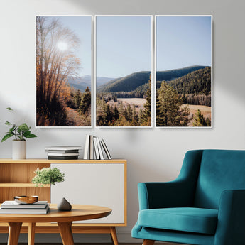 52941305-MGV-CV-36X24-Rustic Landscape Wall Art Canvas Print, Framed Serene Valley Art Picture Print, Pine Tree Horizon Perfect Rustic Cabin Decor