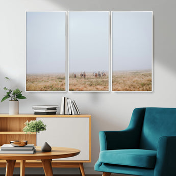 14761944-MGV-CV-36X24-Foggy Plains Wall Art Canvas Print, Framed Horseback Riders Art Picture Print, Rustic Western Perfect Rustic Western Decor Artwork