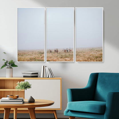 14761944-MGV-CV-36X24-Foggy Plains Wall Art Canvas Print, Framed Horseback Riders Art Picture Print, Rustic Western Perfect Rustic Western Decor Artwork