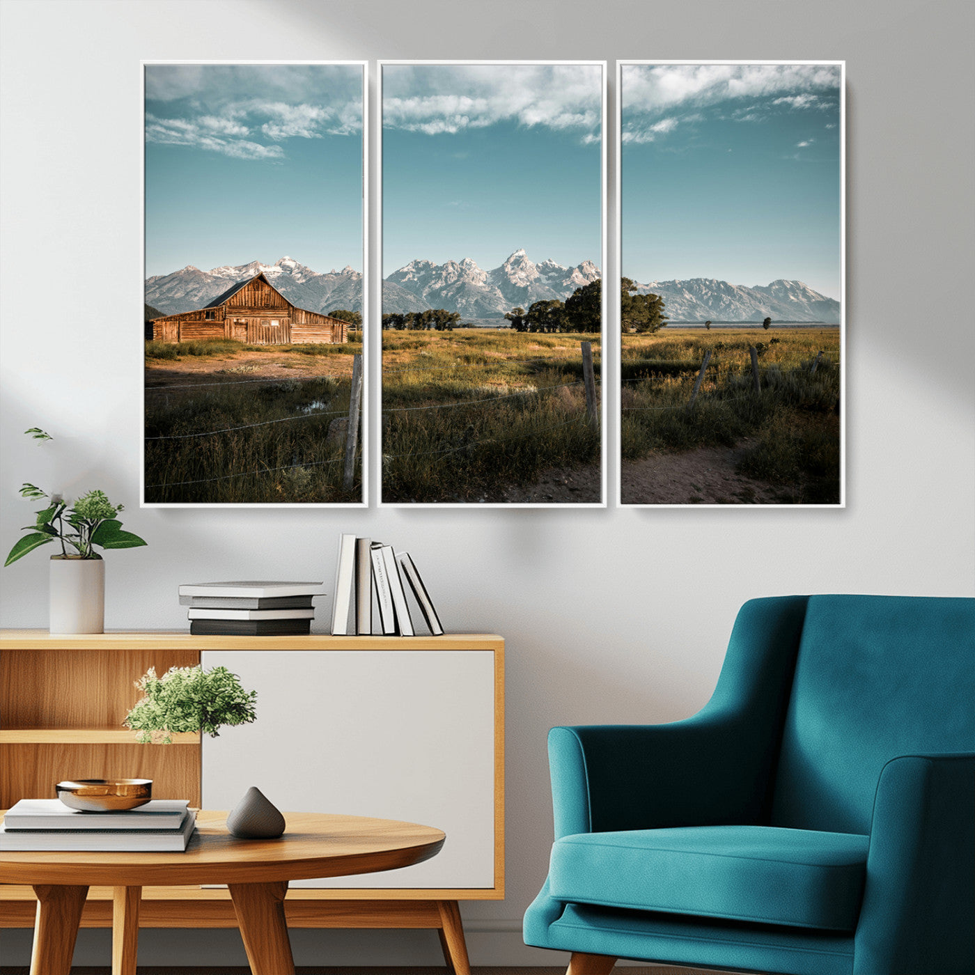 92497443-MGV-CV-36X24-Rustic Farmhouse Wall Art Canvas Print, Framed Mountain Cabin Art Picture Print, Western Landscape Perfect Rustic Farmhouse Decor