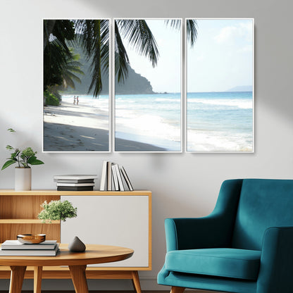 18311030-MGV-CV-36X24-Tropical Beach Wall Art Canvas Print, Framed Serene Ocean Art Picture Print, Palm Tree Shadows Perfect Tropical Coastal Decor