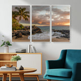 55108220-MGV-CV-36X24-Tropical Beach Wall Art Canvas Print, Framed Hawaiian Sunset Art Picture Print, Ocean Waves Perfect Coastal Tropical Decor Artwork