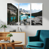 98014896-MGV-CV-36X24-Canadian Rockies Wall Art Canvas Print, Framed Mountain Landscape Art Picture Print, Turquoise Water Perfect Scandinavian