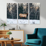 36533178-MGV-CV-36X24-Wild Elk Photography Wall Art Canvas Print, Framed Winter Wildlife Art Picture Print, Snowy Forest Perfect Rustic Lodge Decor
