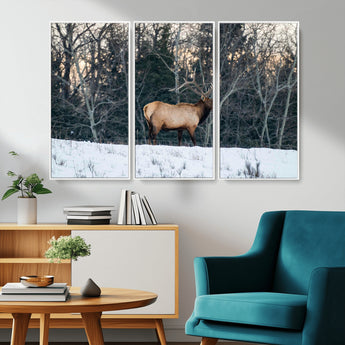 36533178-MGV-CV-36X24-Wild Elk Photography Wall Art Canvas Print, Framed Winter Wildlife Art Picture Print, Snowy Forest Perfect Rustic Lodge Decor