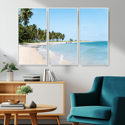 37858872-MGV-CV-36X24-Palm Tree Coast Wall Art Canvas Print, Framed Island Getaway Art Picture Print, Crystal Blue Water Perfect Tropical Coastal Decor