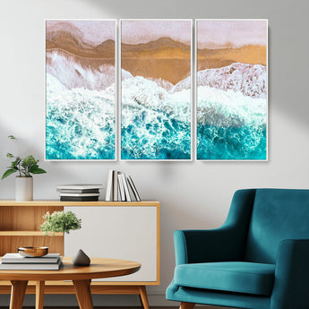 26870666-MGV-CV-36X24-Aerial Beach Wall Art Canvas Print, Framed Ocean Waves Art Picture Print, Coastal Landscape Perfect Coastal Minimalist Decor