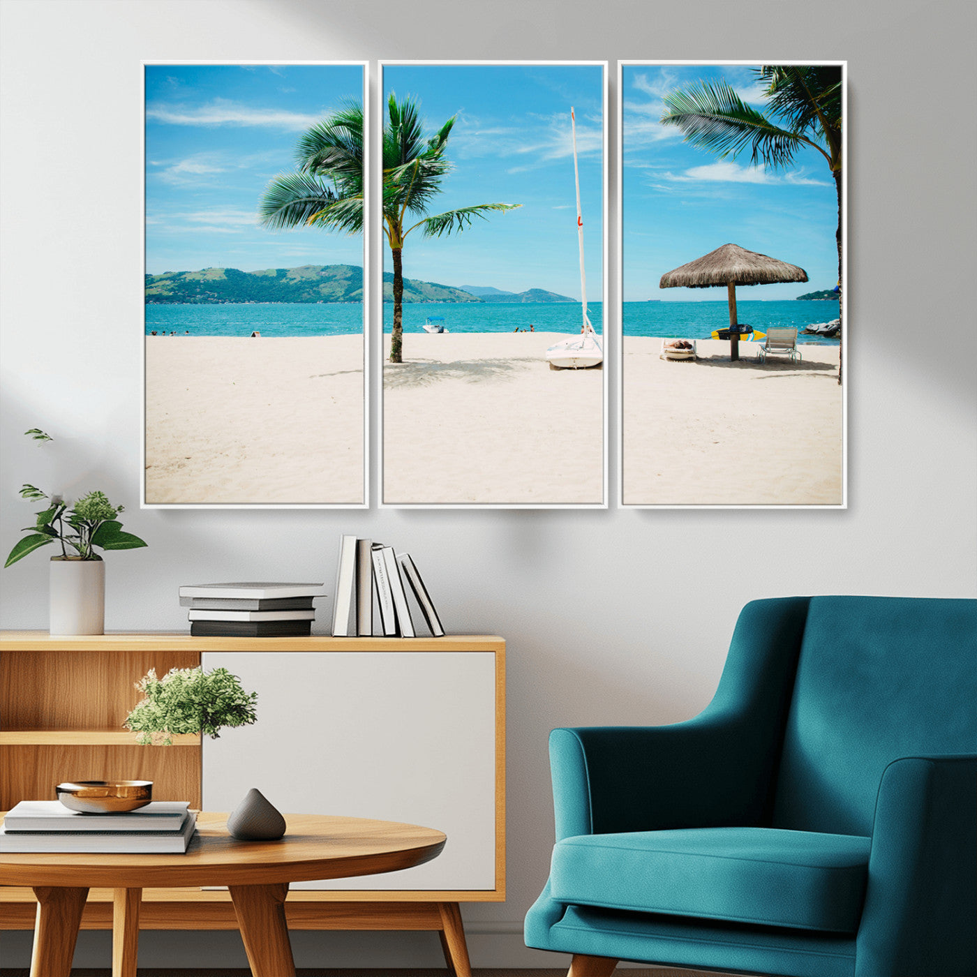 42623350-MGV-CV-36X24-Tropical Beach Wall Art Canvas Print, Framed Palm Tree Art Picture Print, Ocean View Perfect Tropical Coastal Decor Artwork