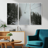 87018452-MGV-FC-48X32-3P_White-Ski Lift Wall Art Canvas Print, Framed Snowy Pines Art Picture Print, Misty Landscape Perfect Winter Serenity Decor Artwork