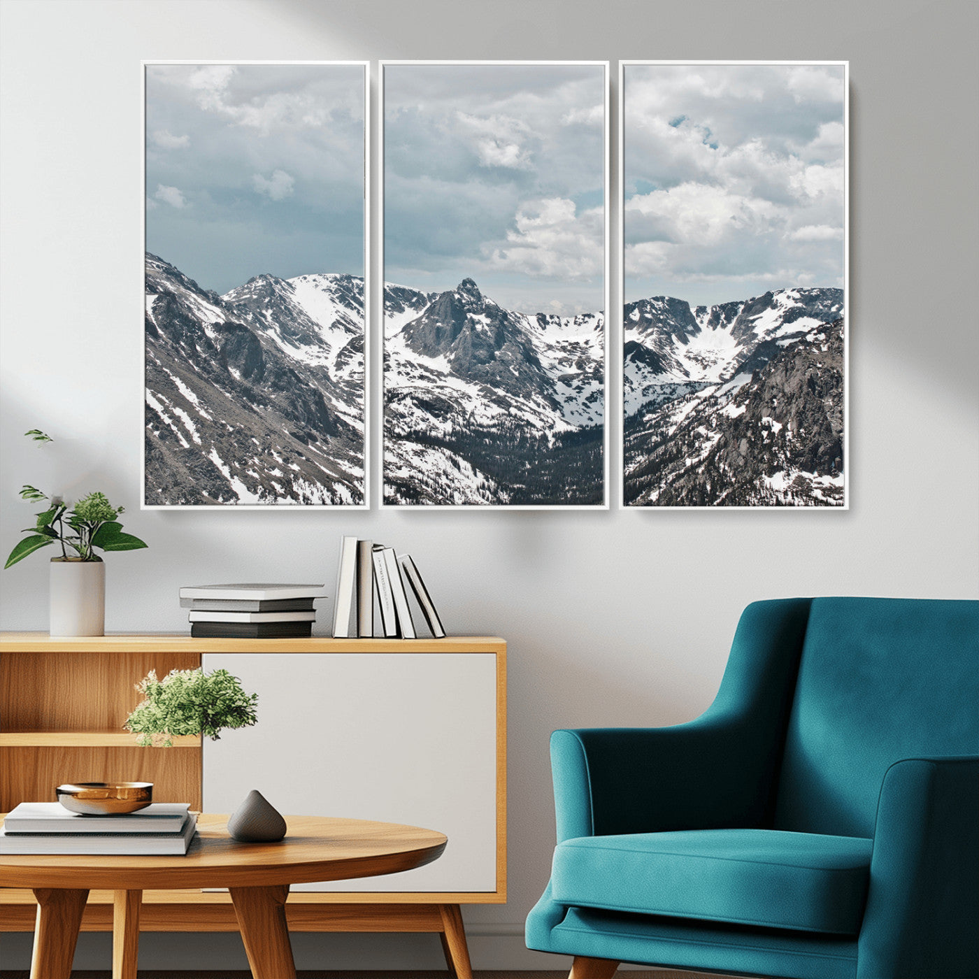 94074619-MGV-CV-36X24-Snowy Peaks Wall Art Canvas Print, Framed Alpine Wilderness Art Picture Print, Mountain Escape Perfect Winter Serenity Decor