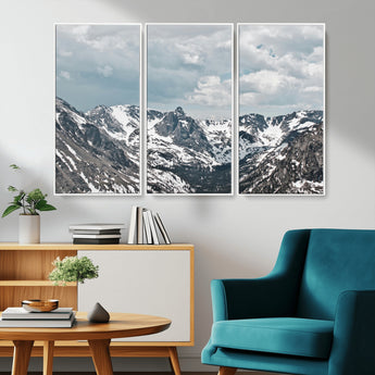 94074619-MGV-CV-36X24-Snowy Peaks Wall Art Canvas Print, Framed Alpine Wilderness Art Picture Print, Mountain Escape Perfect Winter Serenity Decor