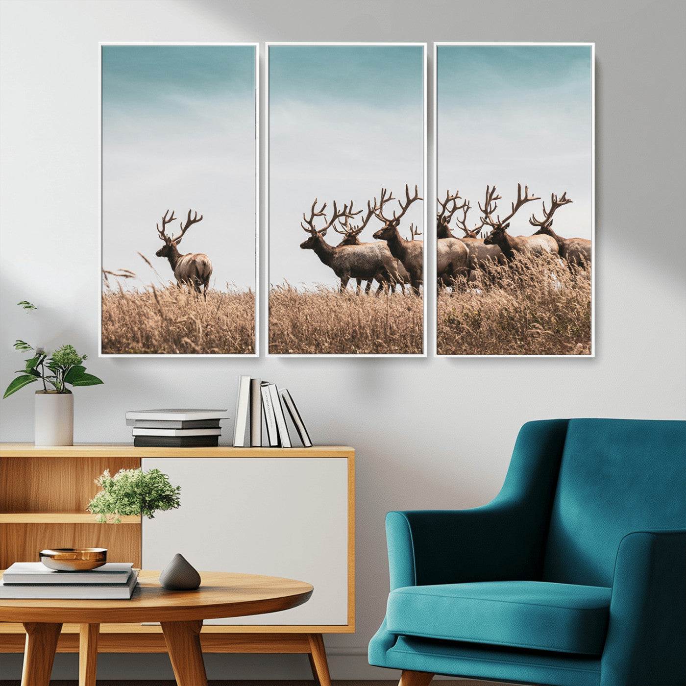 81594705-MGV-CV-36X24-Elk Herd Wall Art Canvas Print, Framed Wildlife Photography Art Picture Print, Rustic Nature Print Perfect Rustic Wildlife Decor