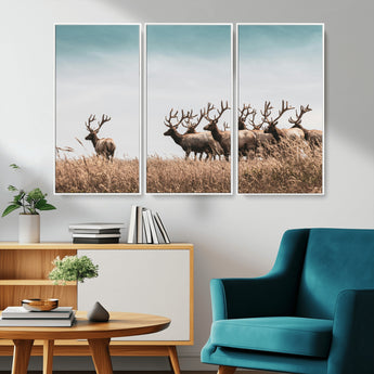81594705-MGV-CV-36X24-Elk Herd Wall Art Canvas Print, Framed Wildlife Photography Art Picture Print, Rustic Nature Print Perfect Rustic Wildlife Decor