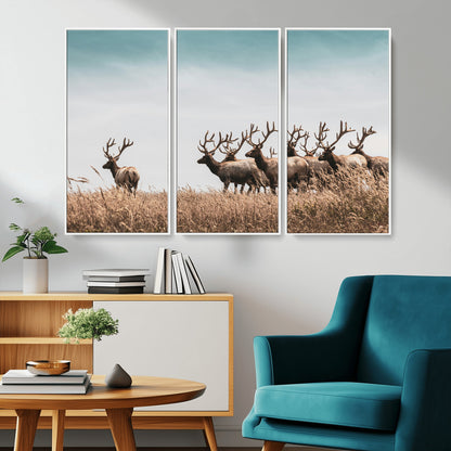 81594705-MGV-CV-36X24-Elk Herd Wall Art Canvas Print, Framed Wildlife Photography Art Picture Print, Rustic Nature Print Perfect Rustic Wildlife Decor
