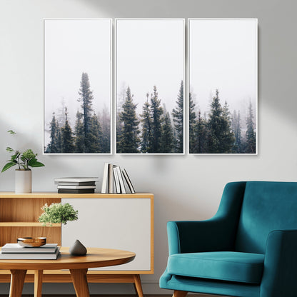 42364796-MGV-CV-36X24-Foggy Forest Wall Art Canvas Print, Framed Misty Pines Art Picture Print, Moody Woodland Perfect Scandinavian Minimalist Decor