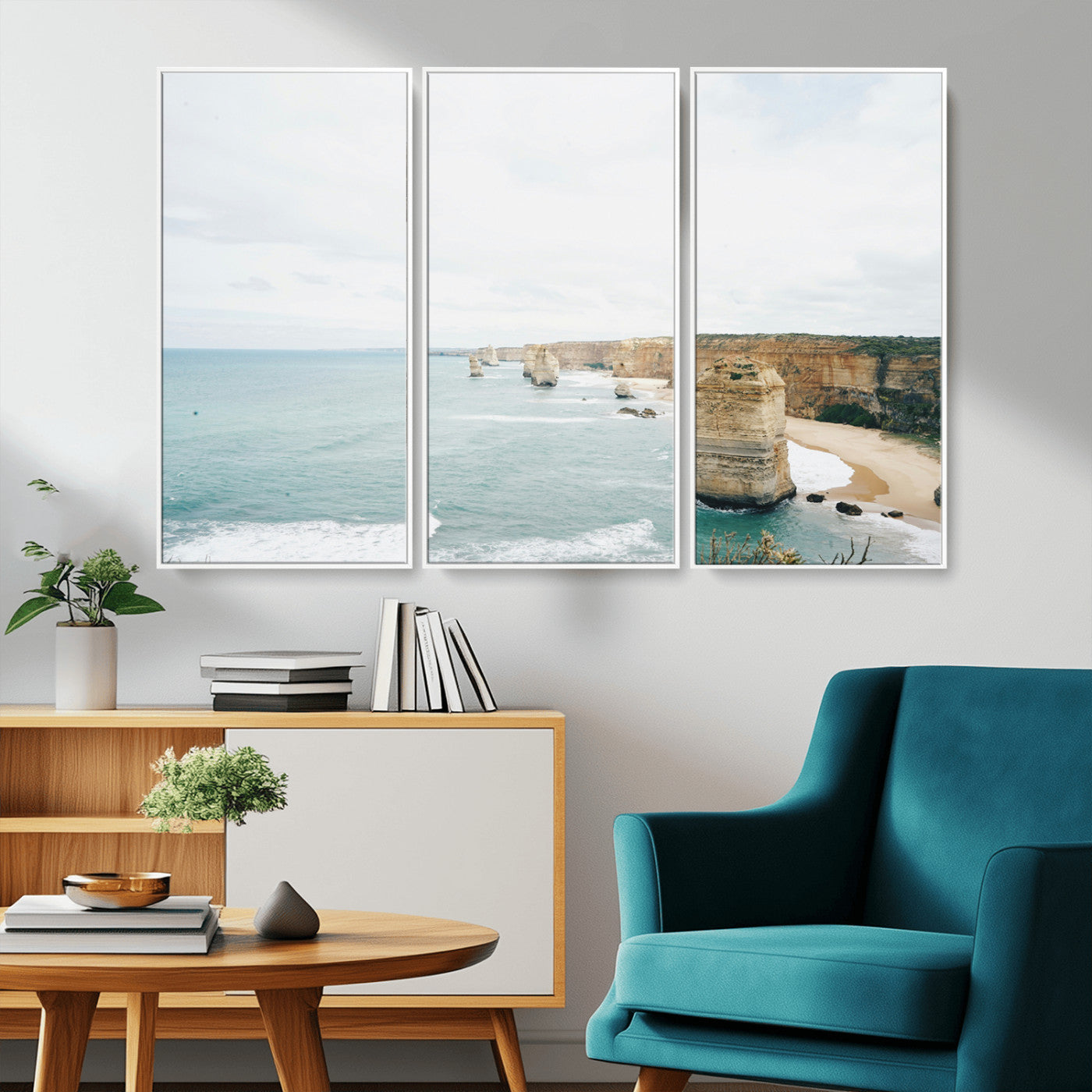 70095633-MGV-CV-36X24-Twelve Apostles Wall Art Canvas Print, Framed Coastal Cliffs Art Picture Print, Rugged Rock Formations Perfect Minimalist Coastal