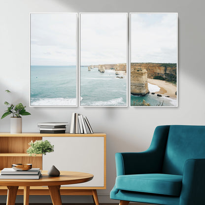 70095633-MGV-CV-36X24-Twelve Apostles Wall Art Canvas Print, Framed Coastal Cliffs Art Picture Print, Rugged Rock Formations Perfect Minimalist Coastal