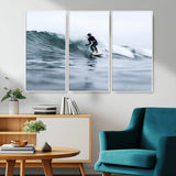 11693607-MGV-CV-36X24-Surfer on Wave Wall Art Canvas Print, Framed Ocean Adventure Art Picture Print, Motion Blur Water Perfect Coastal Adventure Decor