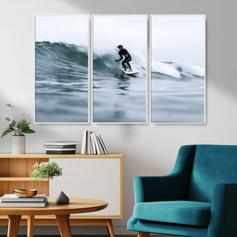 11693607-MGV-CV-36X24-Surfer on Wave Wall Art Canvas Print, Framed Ocean Adventure Art Picture Print, Motion Blur Water Perfect Coastal Adventure Decor