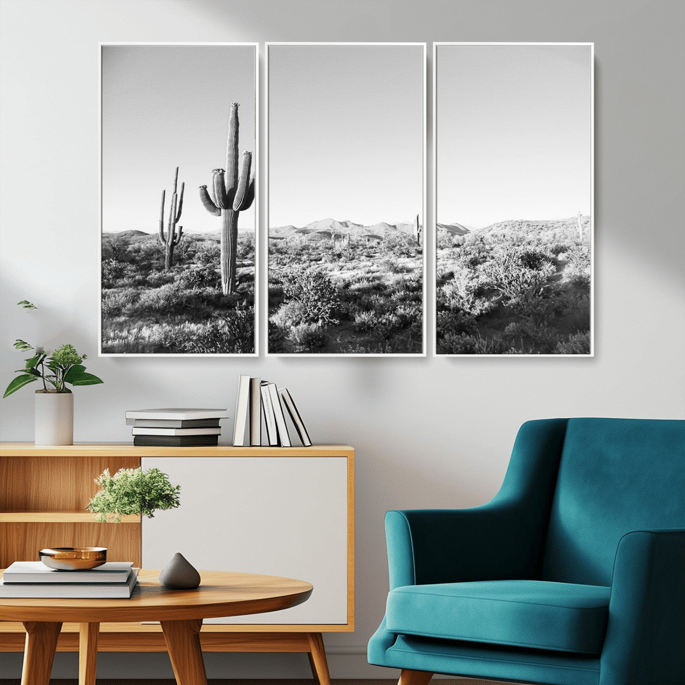 85205054-MGV-CV-36X24-Saguaro Cactus Wall Art Canvas Print, Framed Monochrome Landscape Art Picture Print, Scenic Arizona View Perfect Minimalist