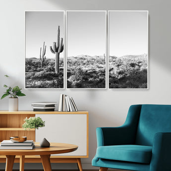 85205054-MGV-CV-36X24-Saguaro Cactus Wall Art Canvas Print, Framed Monochrome Landscape Art Picture Print, Scenic Arizona View Perfect Minimalist