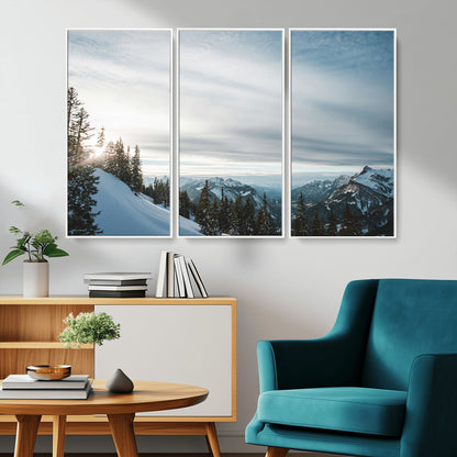 55564749-MGV-CV-36X24-Snowy Mountains Wall Art Canvas Print, Framed Alpine Landscape Art Picture Print, Frosty Peaks Perfect Nordic Minimalist Decor