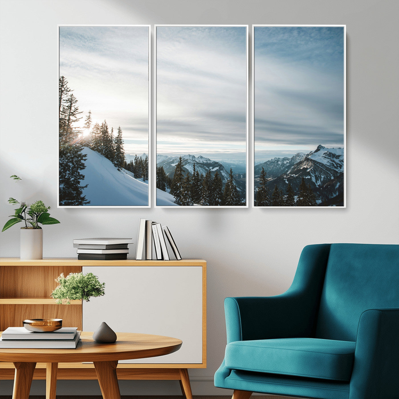55564749-MGV-CV-36X24-Snowy Mountains Wall Art Canvas Print, Framed Alpine Landscape Art Picture Print, Frosty Peaks Perfect Nordic Minimalist Decor