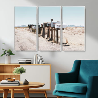 54616109-MGV-CV-36X24-Desert Mailboxes Wall Art – Rustic Rural Roadside Photography Canvas Print, American Southwest Landscape Home Decor for Living