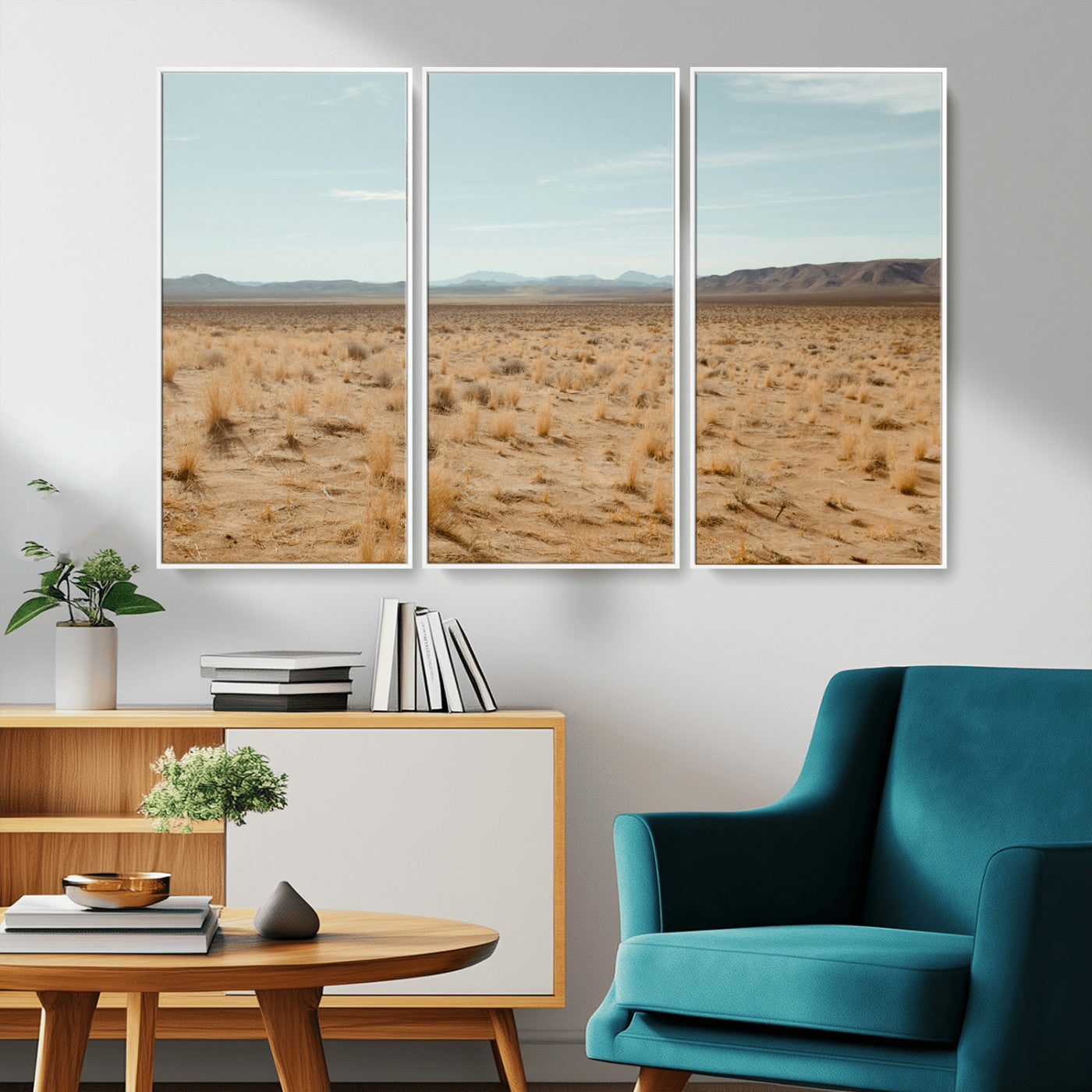 55918919-MGV-CV-36X24-Desert Landscape Wall Art – Golden Grass Plains and Mountain Horizon Canvas Print, Southwest Nature Photography Decor for Living