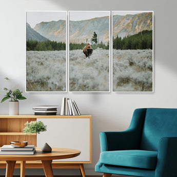 41674074-MGV-CV-36X24-Bison Wall Art – American Buffalo Wildlife Photography Canvas Print, Western Mountain Landscape Artwork Rustic Nature Decor for