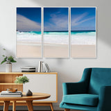 55017356-MGV-CV-36X24-Ocean Beach Wall Art – Turquoise Wave and White Sand Shoreline Canvas Print, Coastal Seascape Photography Decor for Living Room,