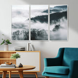 67569654-MGV-CV-36X24-Foggy Forest Wall Art – Mist Covered Hills and Trees Landscape Canvas Print, Moody Nature Photography Decor for Living Room,