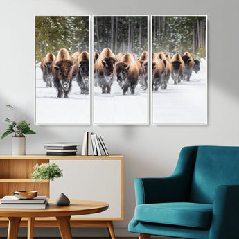 96906195-MGV-CV-36X24-Bison Herd Wall Art – American Buffalo Wildlife Photography Canvas Print, Winter Snow Scene Western Nature Decor for Living Room,