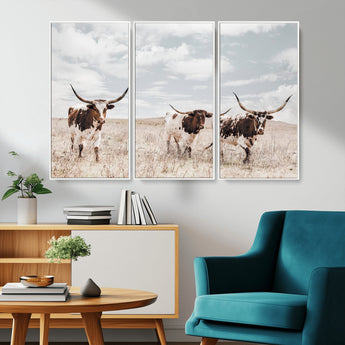 65621083-MGV-CV-36X24-Texas Longhorn Wall Art – Rustic Western Cattle Canvas Print, Southwestern Ranch Photography Decor for Living Room, Office,