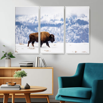 21623194-MGV-CV-36X24-Snow Bison Wall Art – Majestic Buffalo Wildlife Canvas Print, Winter Nature Décor for Rustic Living Room, Farmhouse, Cabin, Lodge