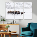61161423-MGV-CV-36X24-Running Bison Herd Wall Art – Winter Buffalo Canvas Print, Wildlife Photography Decor for Rustic Living Room, Farmhouse, Lodge,