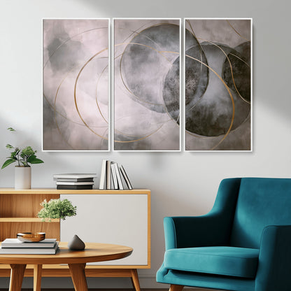 20066876-MGV-CV-36X24-Neutral Abstract Circle Wall Art – Modern Gray Beige Gold Canvas Print, Minimalist Geometric Painting for Bedroom, Living Room,