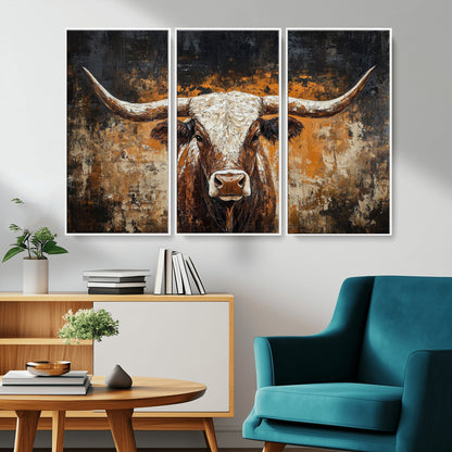 25265572-MGV-CV-36X24-Longhorn Bull Wall Art – Rustic Western Texas Steer Canvas Print, Textured Animal Painting for Home, Office, Man Cave or Farmhouse