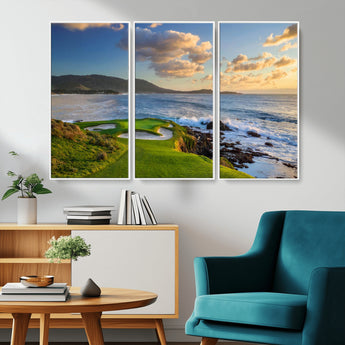 50107048-MGV-CV-36X24-Golf Course Wall Art – Coastal Ocean View Canvas Print, Scenic Fairway Landscape Decor for Office, Man Cave, Bedroom, or Living
