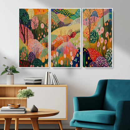79636380-MGV-CV-36X24-Colorful Abstract Landscape Wall Art – Vibrant Hills and Flowers Canvas Print, Modern Whimsical Artwork for Living Room, Bedroom,