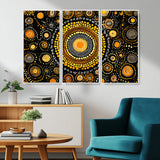 45478523-MGV-FC-48X32-3P_White-Abstract Circle Wall Art – Bold Black and Gold Dot Painting Canvas Print, Modern Geometric Mandala Style Decor for Living Room or