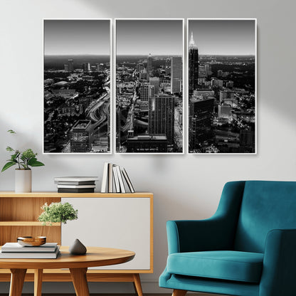 46578567-MGV-CV-36X24-Atlanta Skyline Wall Art – Black and White Cityscape Canvas Print, Modern Urban Night Decor for Office, Living Room, or Apartment