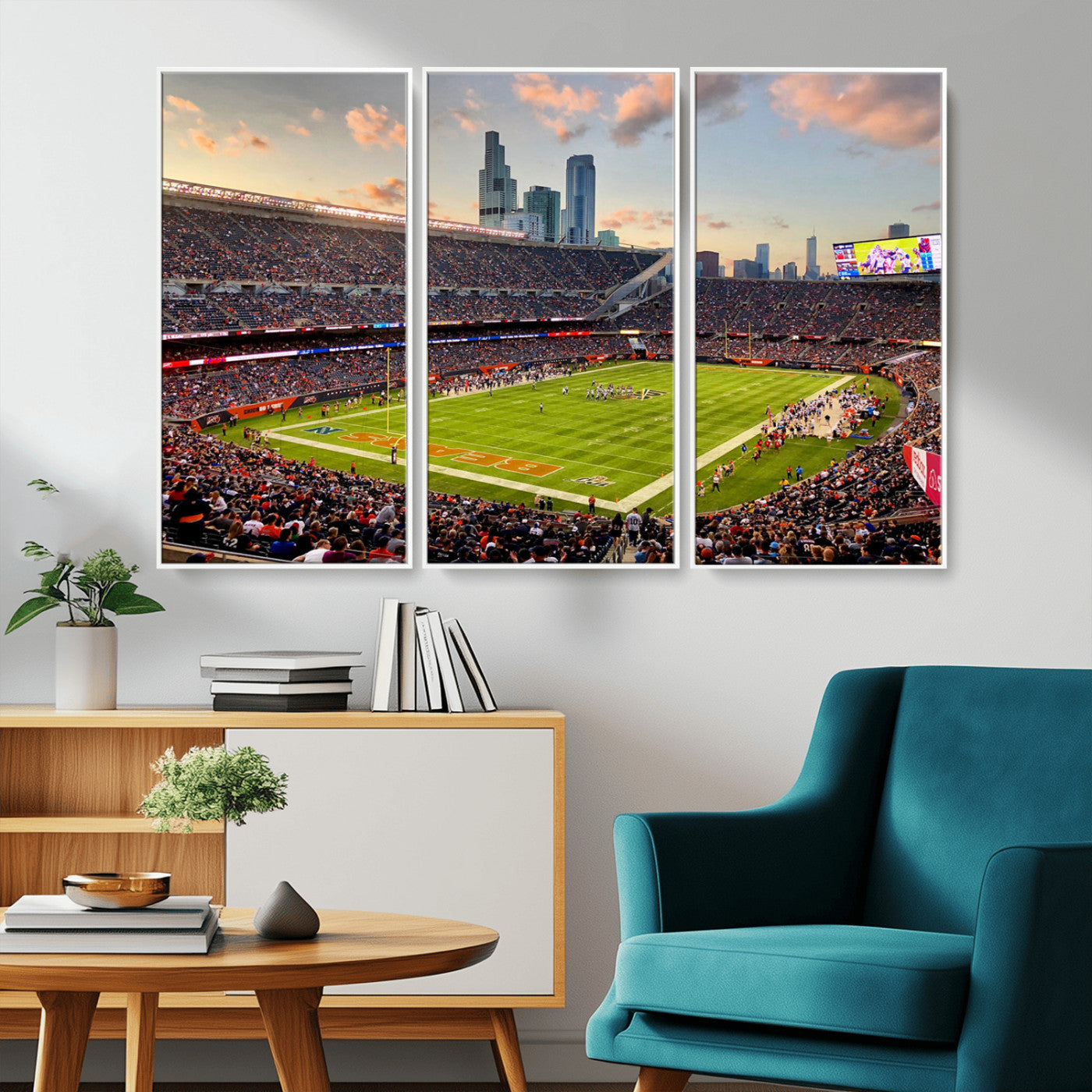 55377093-MGV-CV-36X24-Soldier Field Wall Art – Panoramic Chicago Bears Football Stadium Canvas Print, Game Day Sports Decor for Man Cave, Bar, Office,