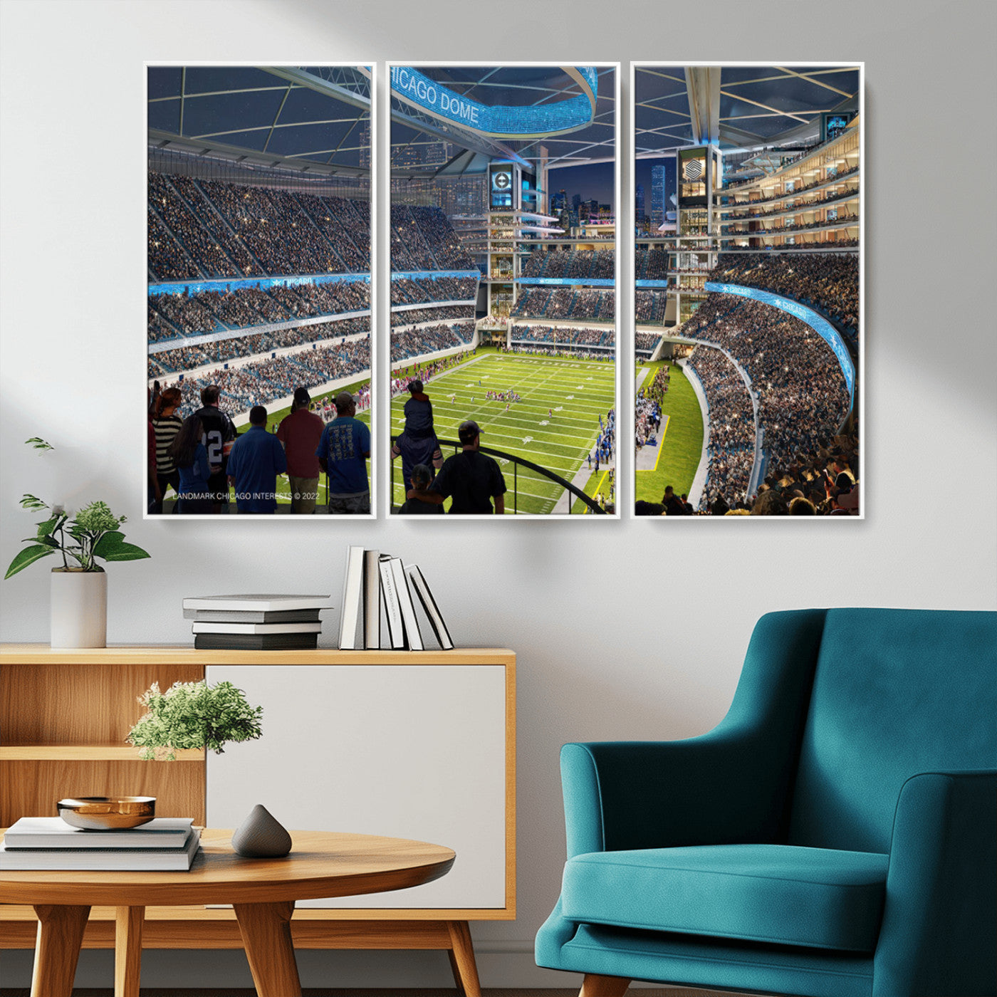 41816511-MGV-CV-36X24-Chicago Dome Stadium Wall Art – Futuristic Football Arena Canvas Print, Modern Sports Fan Decor for Man Cave, Office, Bar, or